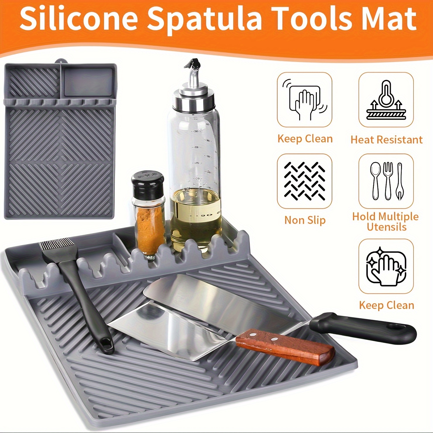 Silicone Grill Mat with Spatula Mat & BBQ Caddy - onlinemegasale.com