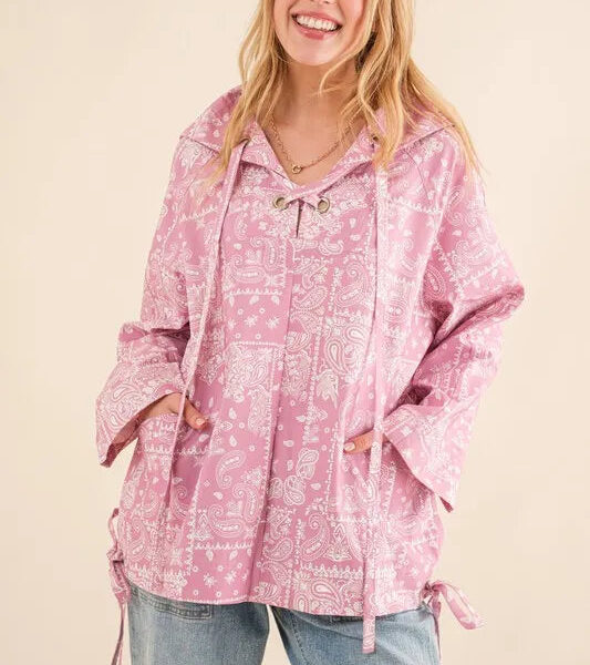 And The Why Bandana Pattern Lace Up Detailed Windbreaker