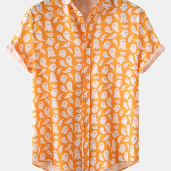 Halloween Ghost Print Button Up Shirt