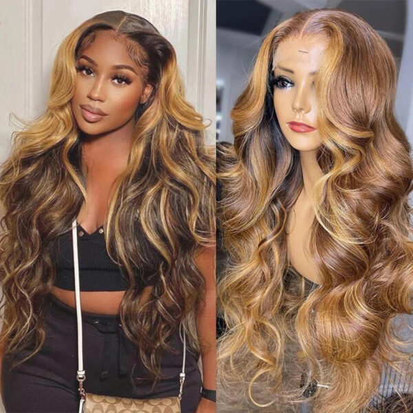 Cranberry Honey Blonde Body Wave Pre-Plucked HD 13x4 Lace Frontal Wigs Highlight Wigs Human Hair Wigs