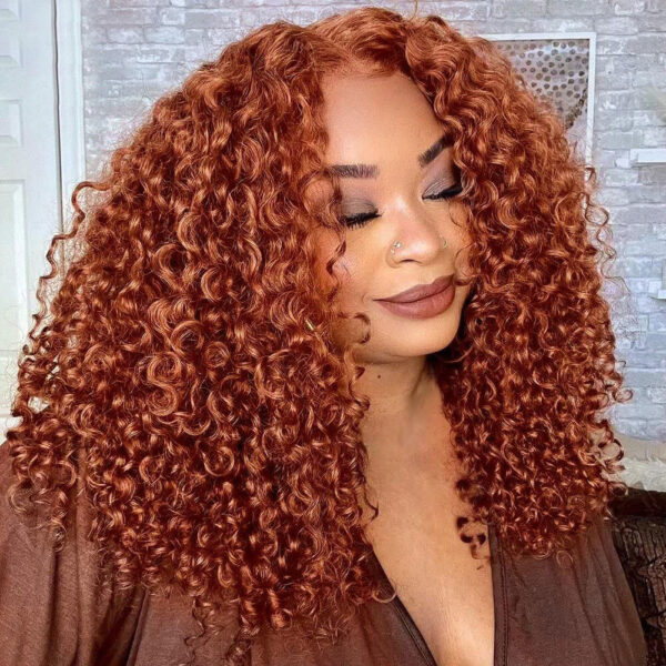 Cranberry Auburn Color Short Curly Bob Wigs Pre-plucked T Part Wig Orange Hair With Baby Hair