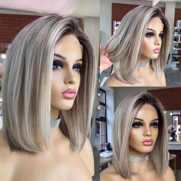 Cranberry Grey Colored Human Hair Wigs Transparent 13x4 HD Lace Frontal Wig Bob Wig
