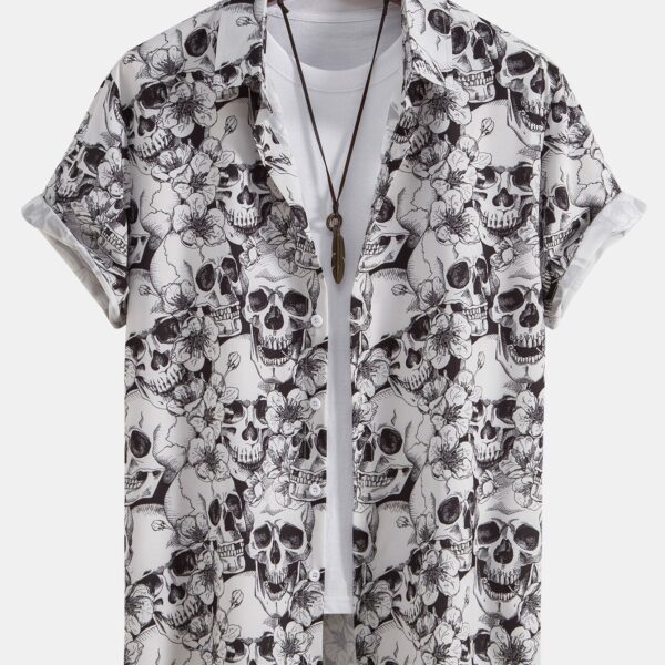 Skull Print Button Up Shirt