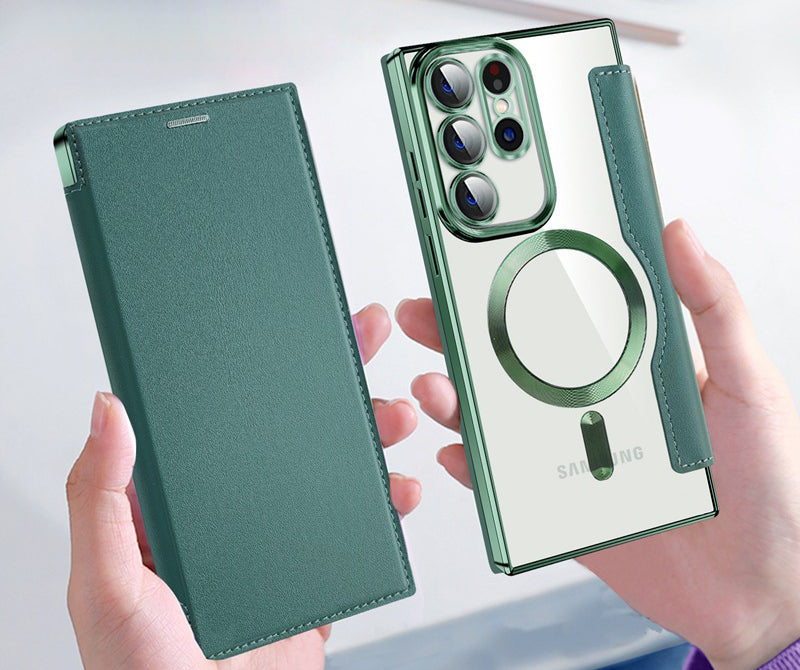 Samsung Magsafe Series | Business Type Electroplated Magnetic Flip Leather Case - onlinemegasale.com