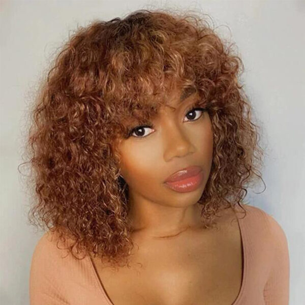 Cranberry Brazilian Remy Ombre Brown Short Afro Kinky Curly Bob Human Hair Non Lace Wig
