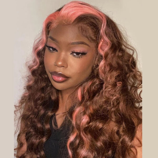 Cranberry 180% Density 13X6 Lace Front Wig Natural Wave Highlight Pink Brown Colored Lace Front Human Hair Wigs