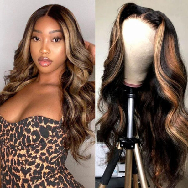4/27 Highlight Blonde HD Lace Human Hair Wigs For Women 13x4 Brazilian Body Wave Honey Blonde Wig