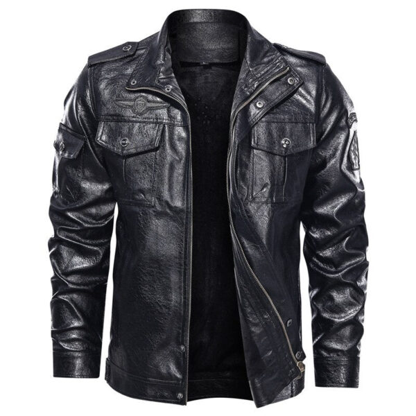 Stylish Men's Casual PU Leather Jacket with Unique Patch Accents