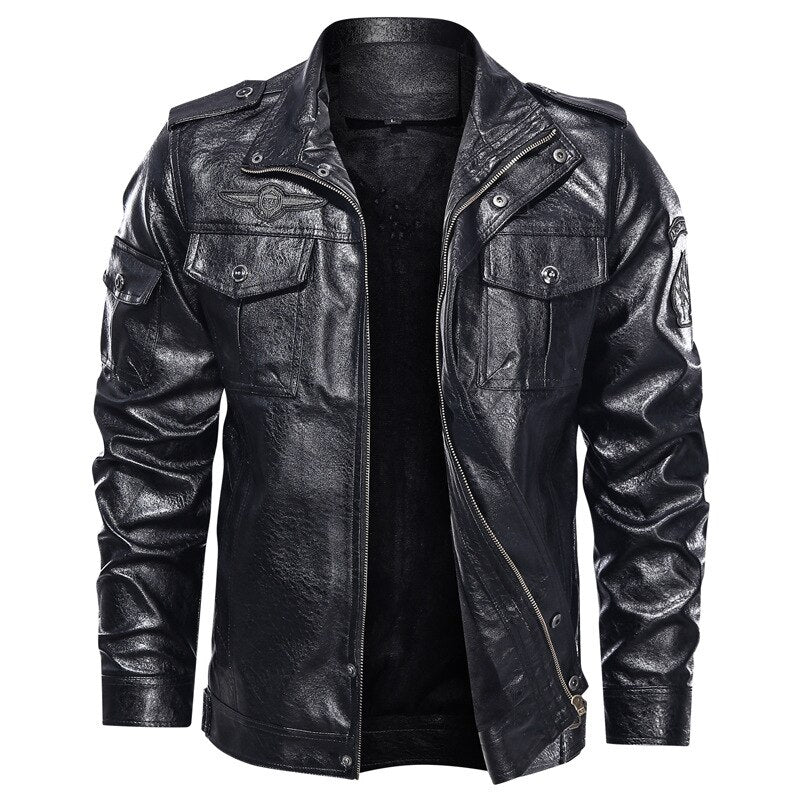 2020-New-Men-s-Leather-Jacket-Fashion-Leisure-Motorcycle-PU-Leather-Jacket-Plus-Size-Men-s Stylish Men's Casual PU Leather Jacket with Unique Patch Accents - onlinemegasale.com