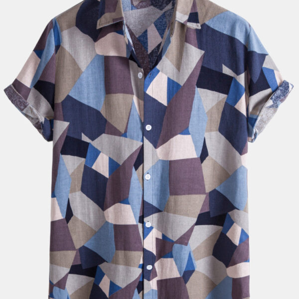 Geometric Color Block Cotton Shirts