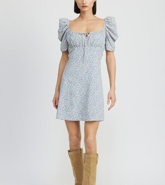 Charming Floral Mini Dress with Delightful Puff Sleeves