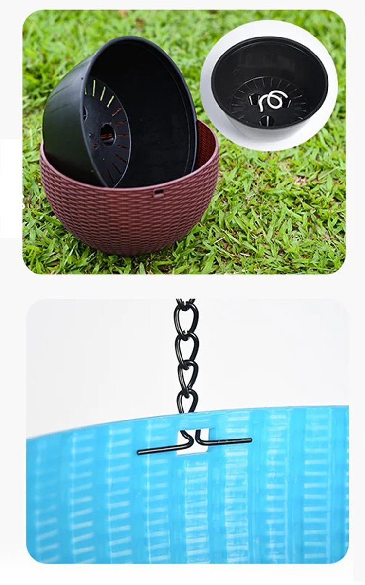 Plastic Rattan Hanging Planter Basket with Drainage Hole - onlinemegasale.com
