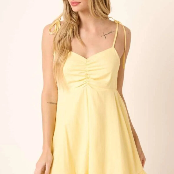 Ruched Detail Spaghetti Tie Mini Dress
