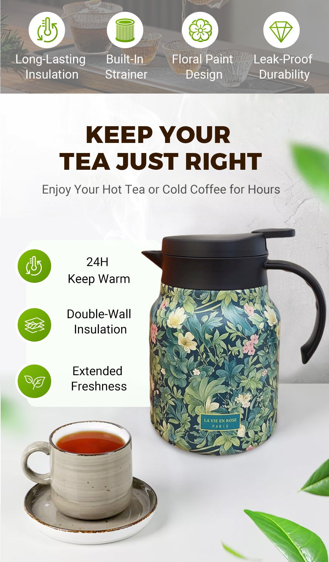 🍃2025 HOT SALE 🔥1000ml Vacuum Insulated Teapot with Strainer - onlinemegasale.com