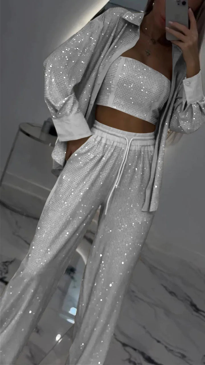 Haimi™ - Shiny Three-Piece Casual Suit - onlinemegasale.com