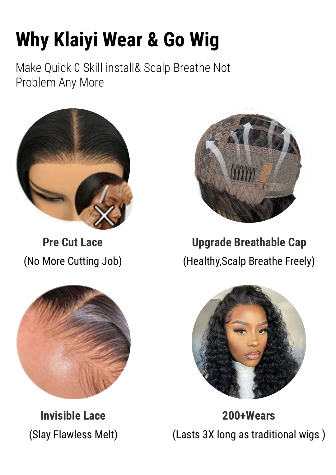 Klaiyi Pre-Cut 12A 4x4 5X5 Lace Wig Wear & Go Jerry Curly Human Hair Wig with Breathable Cap Beginner Wig - onlinemegasale.com
