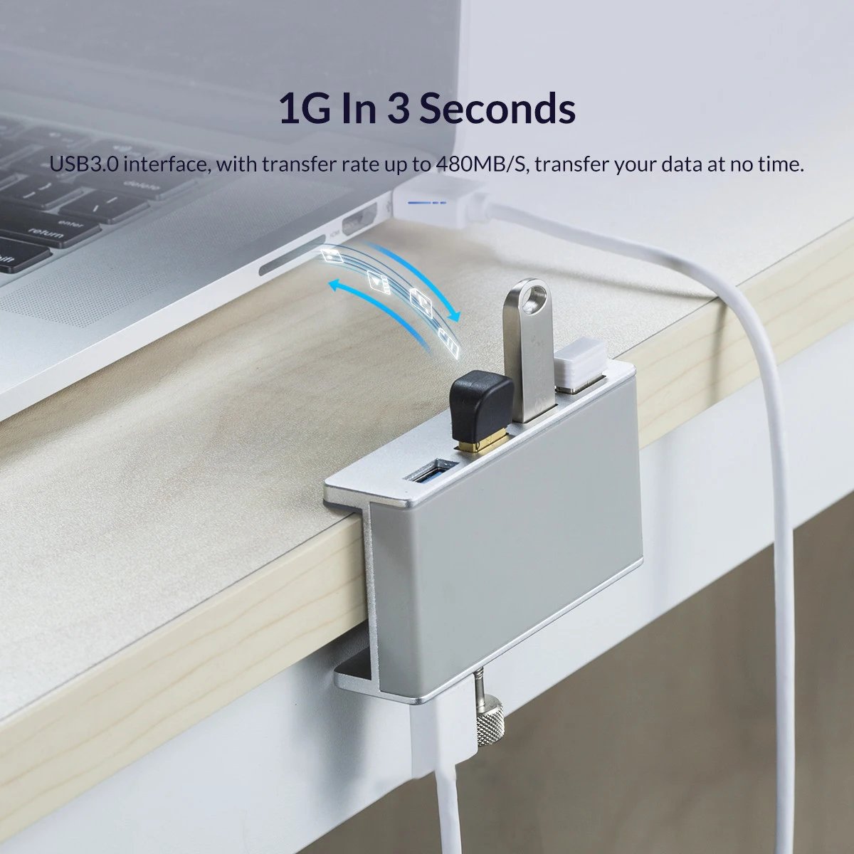 6-IN-1 Black Clip Dock 5Gbps USB 3.0 HUB Aluminum Alloy External Multi USB Splitter Adapter for Laptop Desktop - onlinemegasale.com