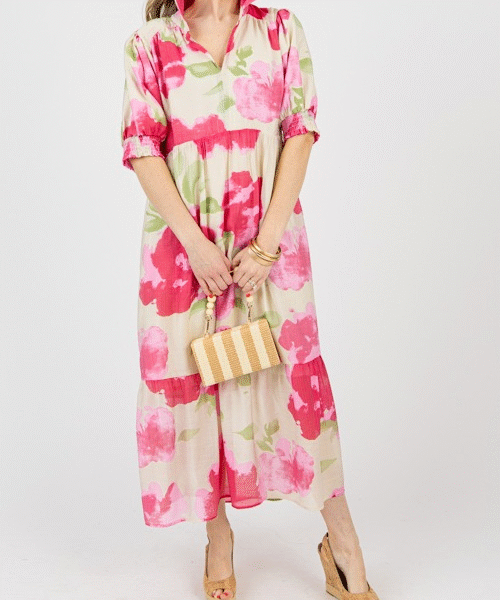 Yone™ - Abstract Floral Print Midi Dress