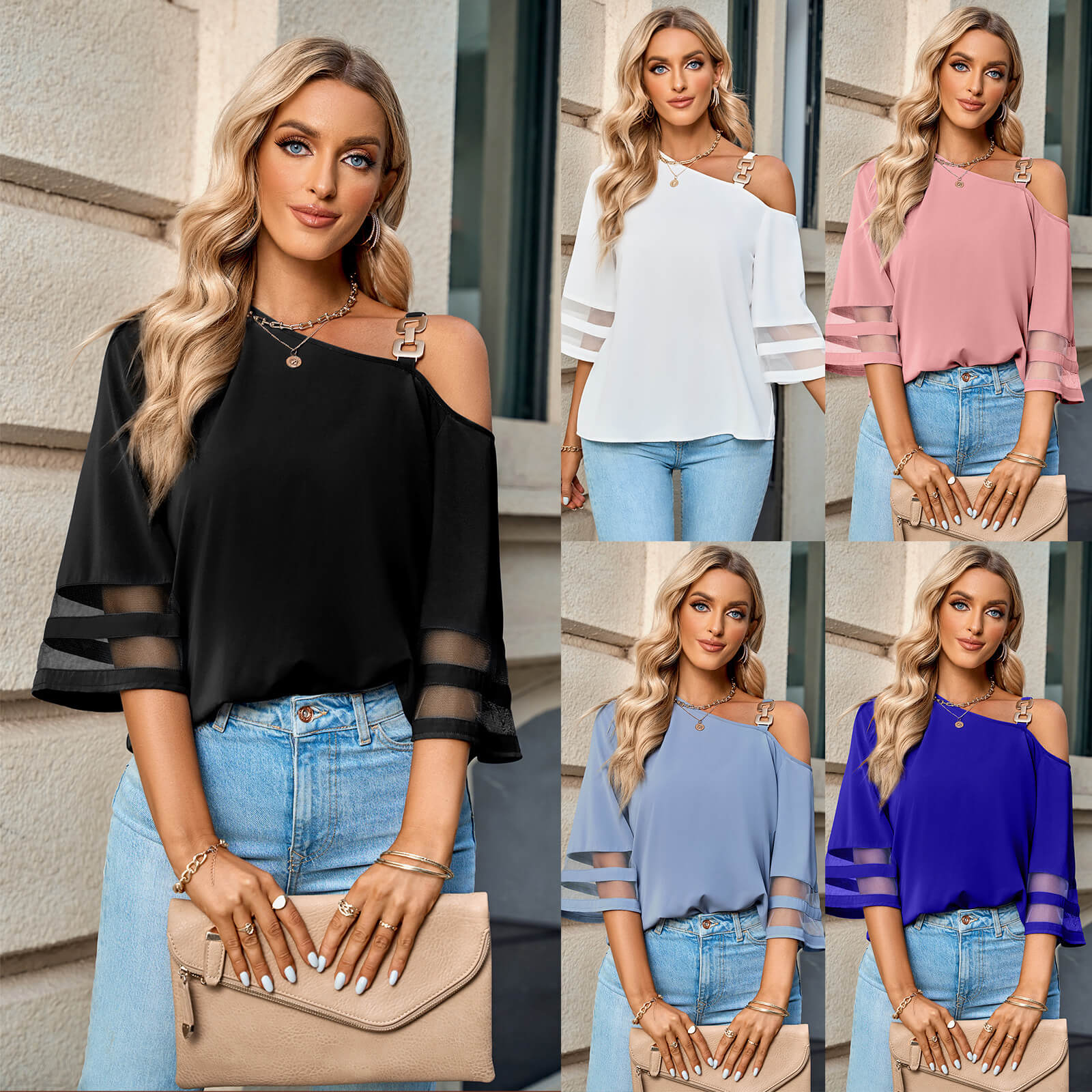 Short Sleeve Shirt One Shoulder Strapless Top - onlinemegasale.com undefined