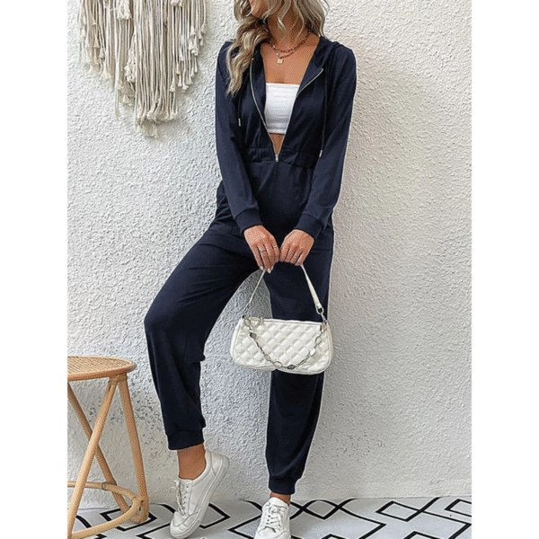 Cozy Long Sleeve Zip-Up Hoodie Jumpsuit for Women
