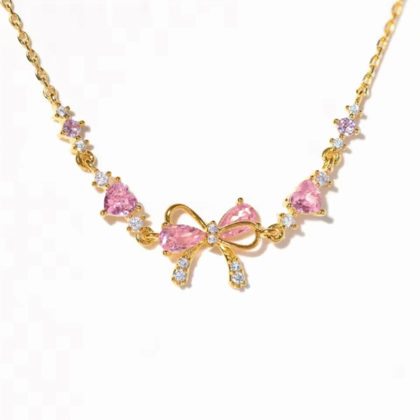 Pink Zircon Bow Knot Love Heart Chain Bracelet