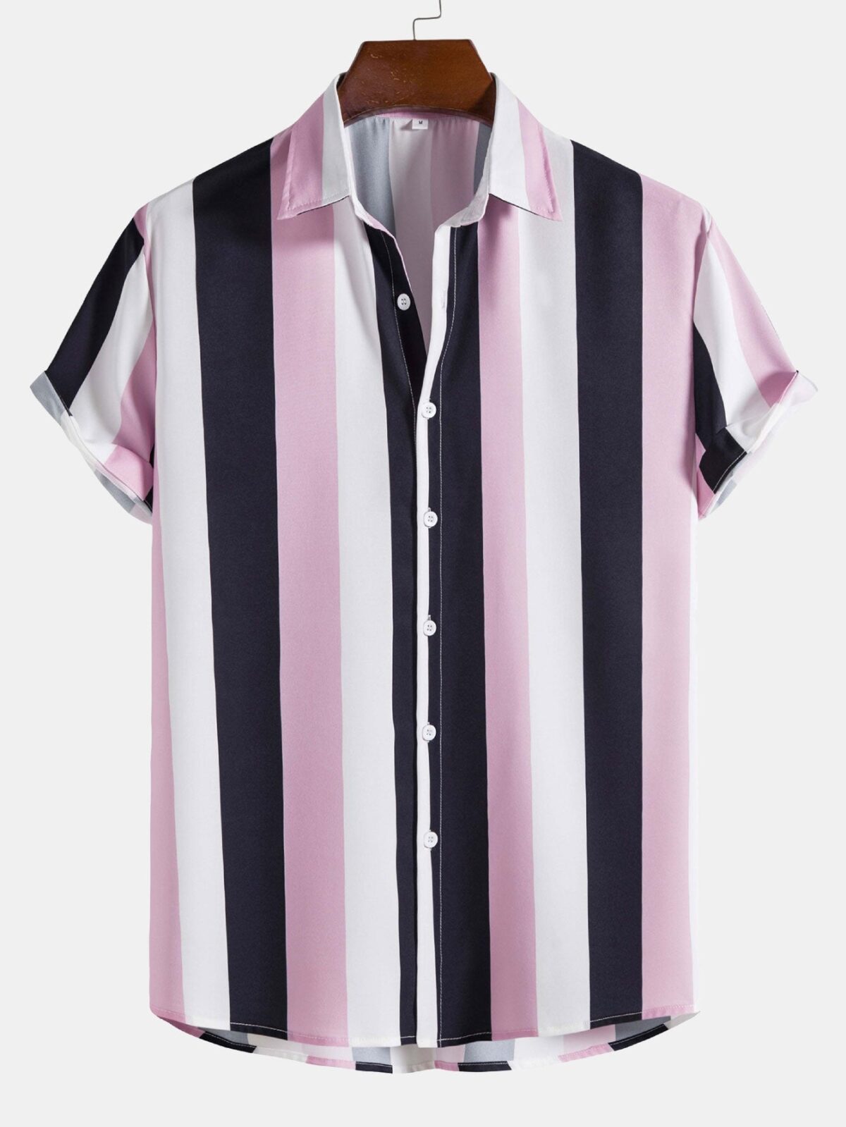 Wide Striped Print Button Up Shirt - onlinemegasale.com