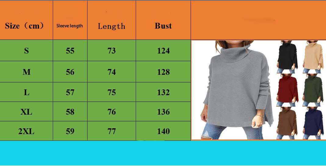 Women's Turtleneck Oversized Sweater Mid Length - onlinemegasale.com