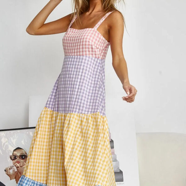 Color Block Tiered Gingham Dress