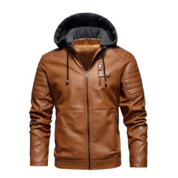 Stylish Men's Casual Leather Hooded Jacket