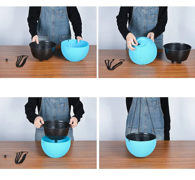 Plastic Rattan Hanging Planter Basket with Drainage Hole - onlinemegasale.com