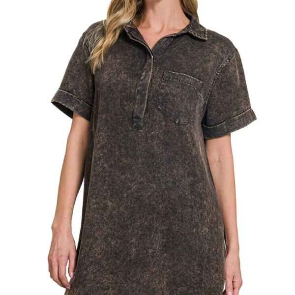 Tencel Mineral Washed Collared Shirt Dress