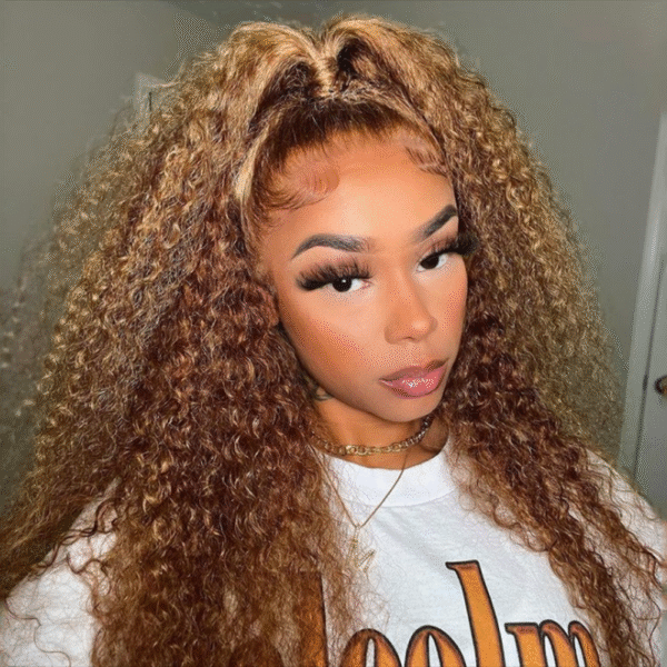 Canberry Honey Blonde Highlight Lace Front Wigs Ombre Color Jerry Curly Human Hair Wigs