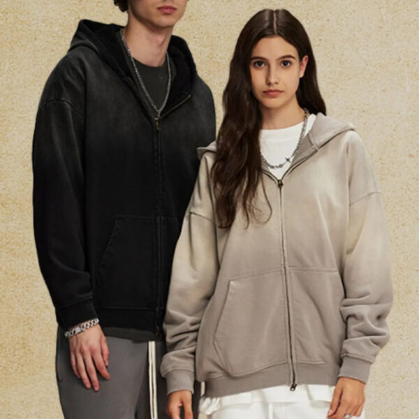 Gradient Zip Up Drop Shoulder Hoodie