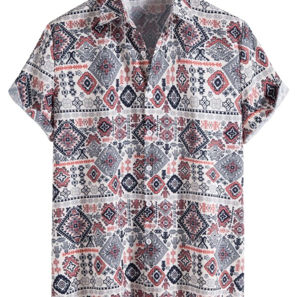Aztec Geometry Print Button Up Shirt