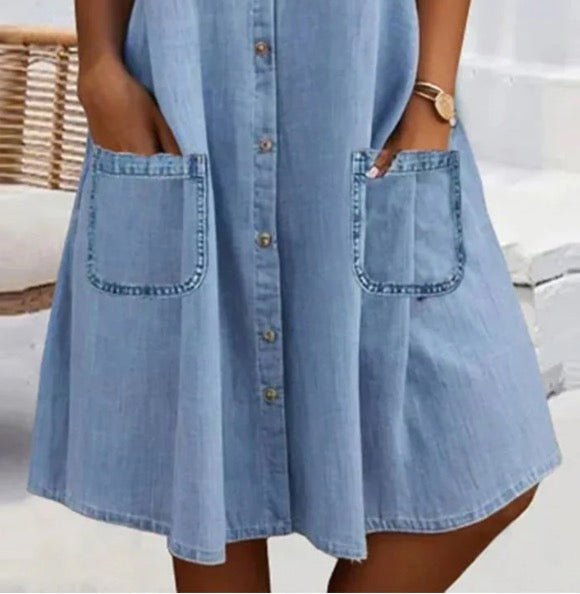 🎁Limited time 50% OFF⏳Blue Plain Collared Lace Trim Denim MIni Dress - onlinemegasale.com