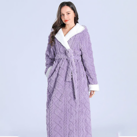 Plush Knitted Long Hooded Robe - onlinemegasale.com