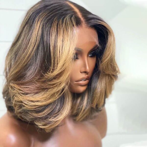 Cranberry Blonde Highlight Middle Part Layered Bob Lace Front Wig