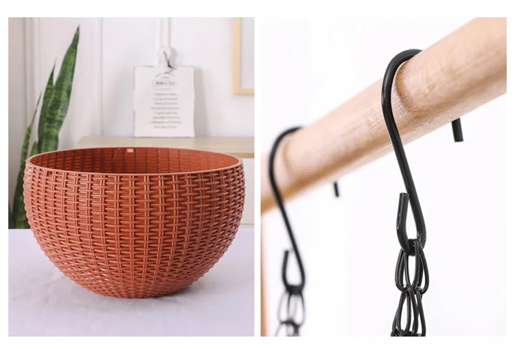 Plastic Rattan Hanging Planter Basket with Drainage Hole - onlinemegasale.com