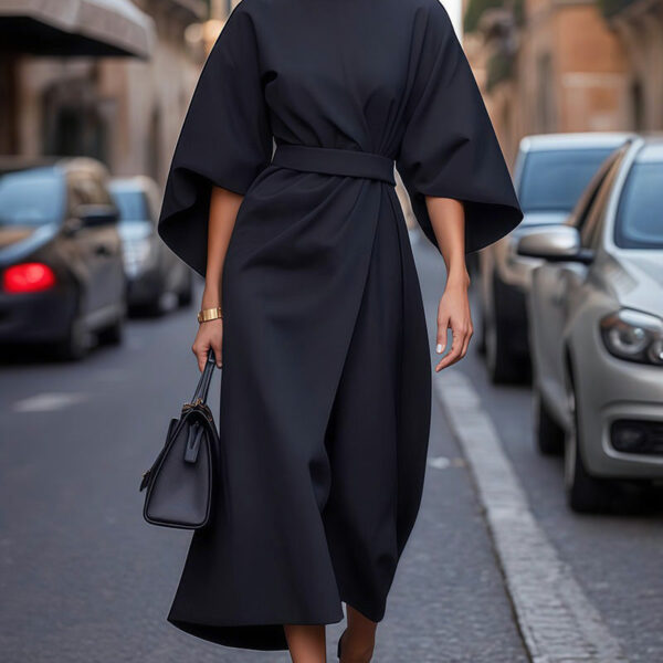 Nuru™ - Dress with Elegant Puff Sleeves and Belt