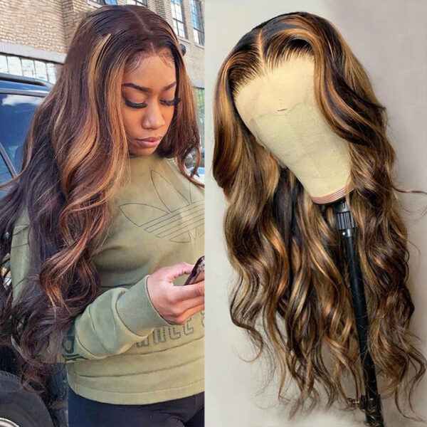 Attractive Highlight 13x4 Lace Front Wigs Body Wave Ombre Brazilian Hair Wigs with Baby Hair