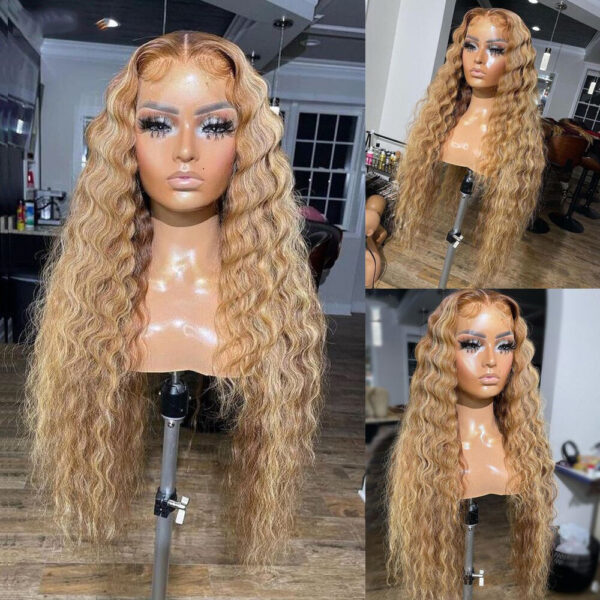 Cranberry Highlights Blonde 13x4 Lace Front Human Hair Wigs Deep Wave Pre-Plucked