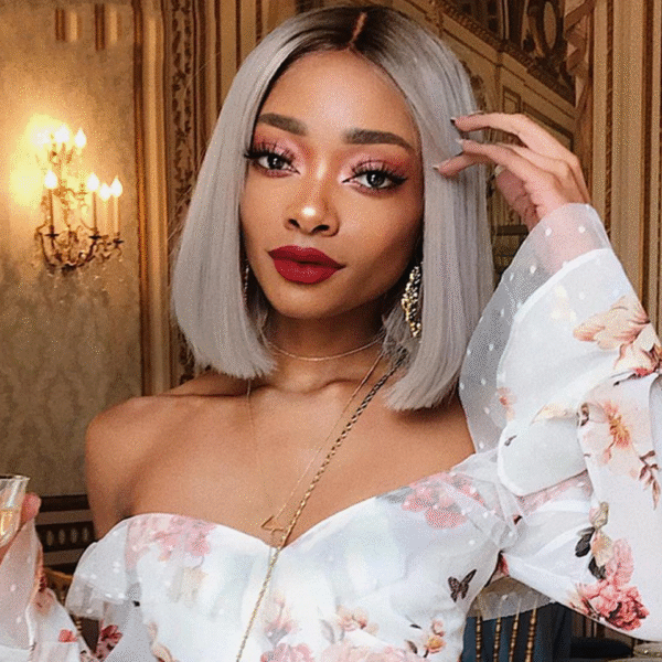 Cranberry Ombre 1B/Grey Short Bob Straight 13X4 Lace Front Brazilian Human Hair Wigs