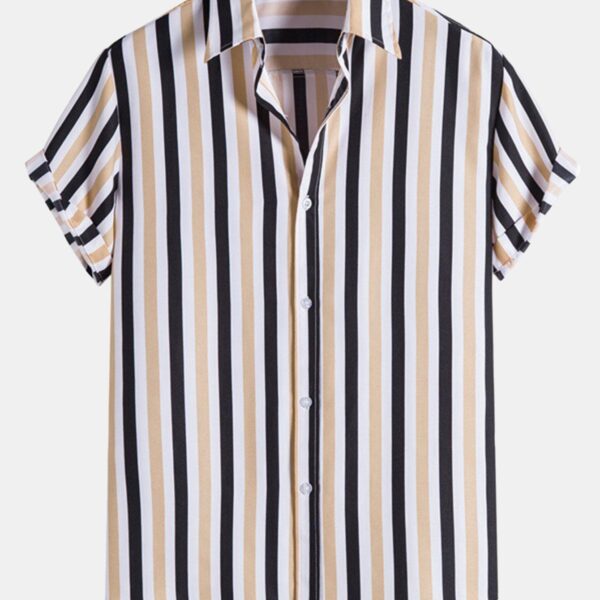 Man Striped Print Button Up Shirt