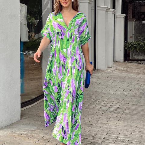 Casual dress with painted print - onlinemegasale.com