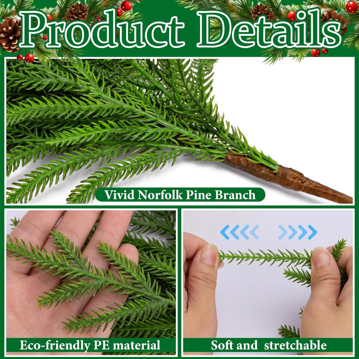 🔥Only $7.99🔥The Best Holiday Greenery - Realistic Norfolk Pine Stems - onlinemegasale.com