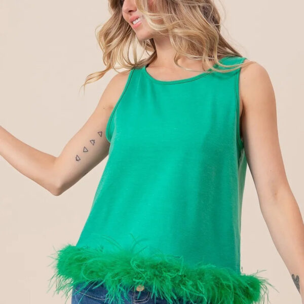 French Terry Faux Feather Bottom Back Tied Top