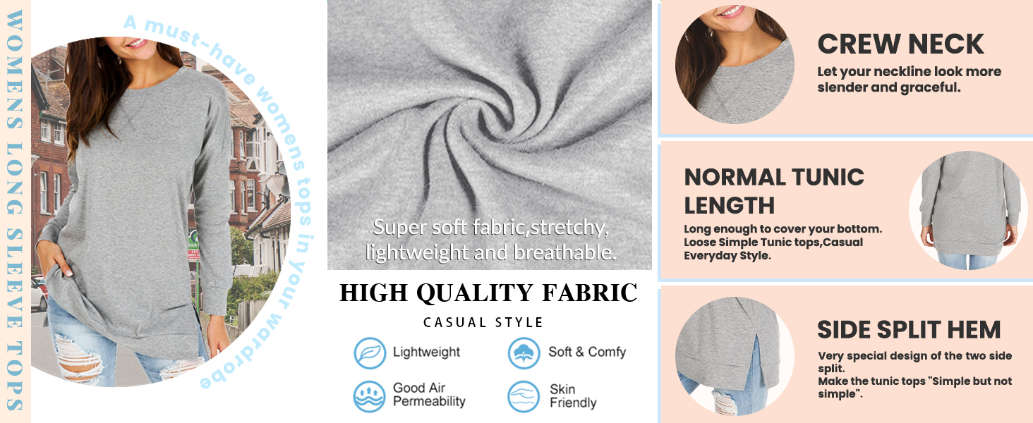 Women's Long Sleeve Side Slit Loose Tops (Buy 3 Free Shipping) - onlinemegasale.com