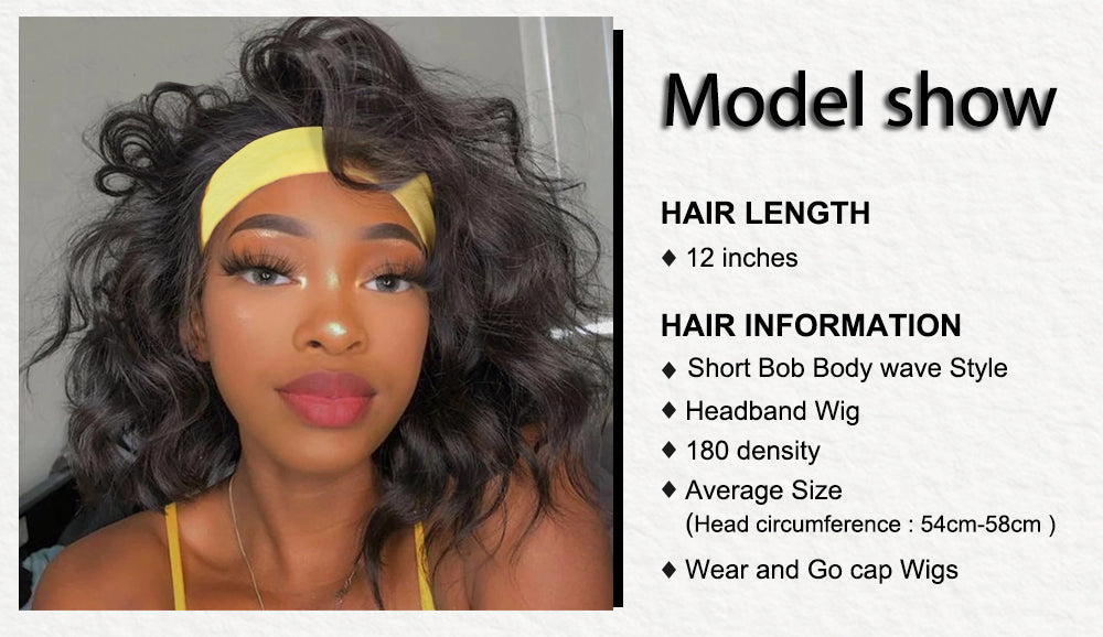 Cranberry Lazy Girl Friendly Short Bob Body Wave 180% Density Headband Human Hair Beginner Wig - onlinemegasale.com