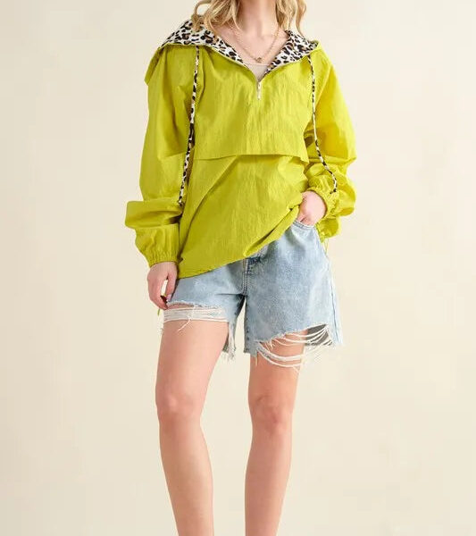 Leopard Print Hoodie Zipper Up Pocket Windbreaker