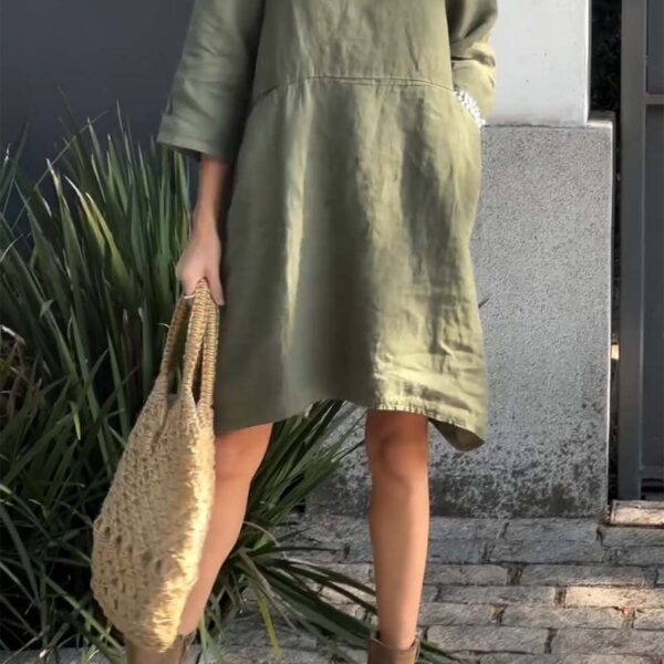 Casual solid color cotton and linen dress